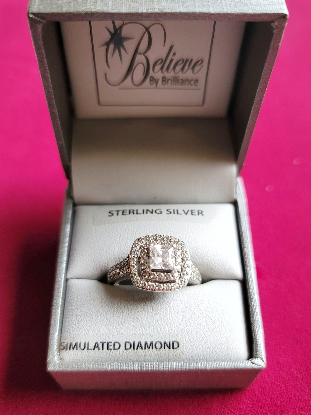 Sterling Silver Simulated Diamond Halo Ring - Silver